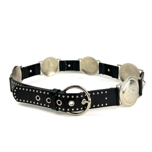 Vintage ‘Mudd’ Y2K Leather and Metal Silver Medallions Belt - Western - M/L - Picture 2 of 10